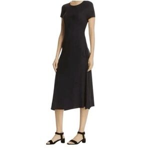 Theory Black Jilaena Ruched Side Midi Tee Dress